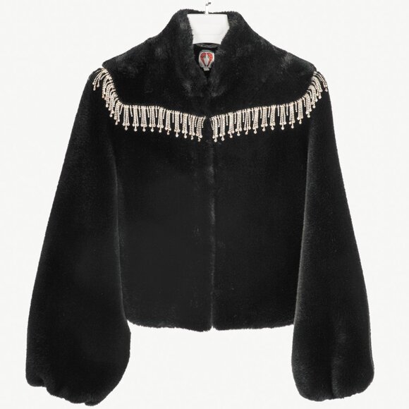 Shrimps Dexter Black Faux Fur Crystal-Embellished Jacket - Picture 2 of 13